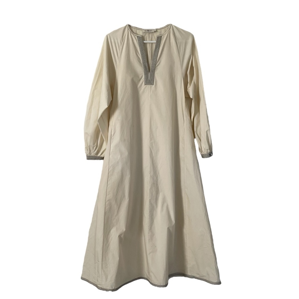 Tory Burch tunic long sleeve lined cream maxi dress 100% cotton women’s …
